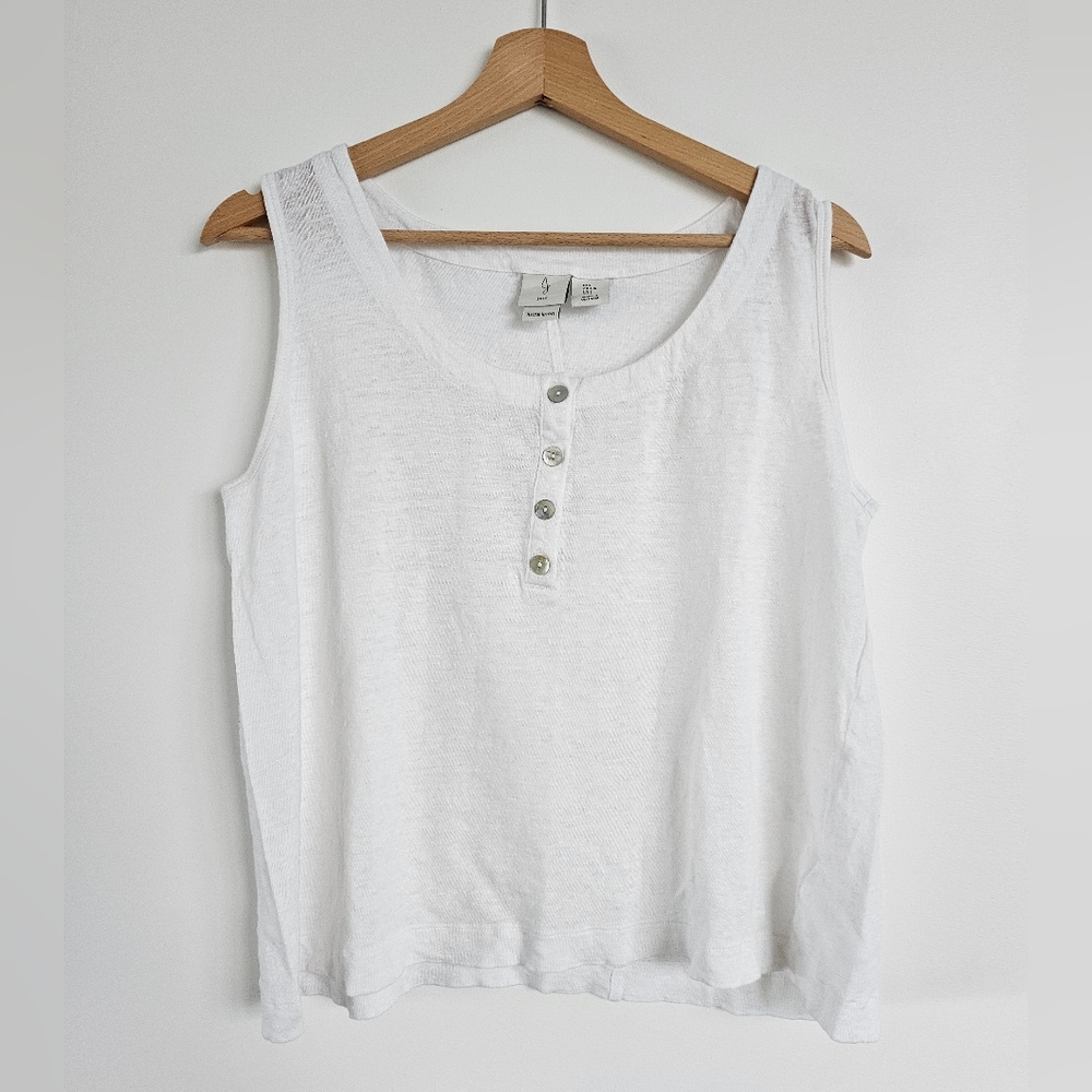 Joie Women’s Size L Large 100% Linen Sleeveless Tank Henley White Top